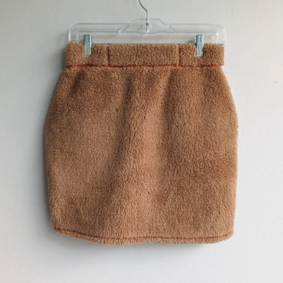 Brown Fuzzy Teddy Sherpa Mini Skirt - Picture 4 of 6